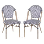 Flash Furniture Marseille Set of 2 Indoor/Outdoor Commercial Bistro Stacking Chairs, Textilene Backs and Seats, Bamboo Print Aluminum Frames