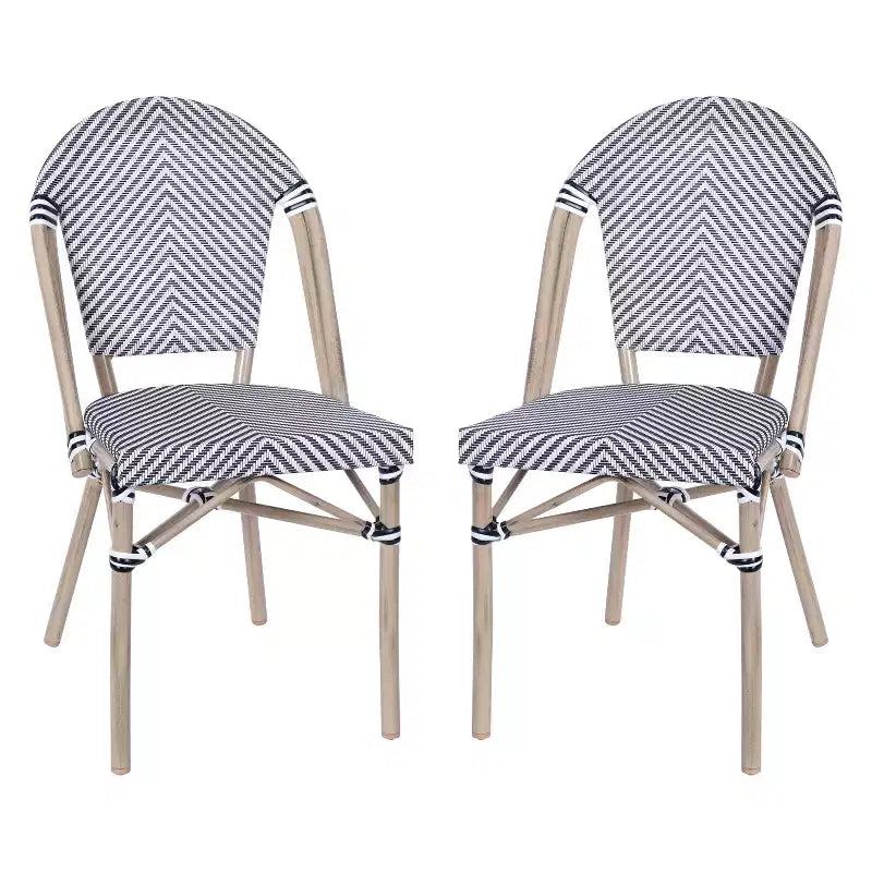 Flash Furniture Marseille Set of 2 Indoor/Outdoor Commercial Bistro Stacking Chairs, Textilene Backs and Seats, Bamboo Print Aluminum Frames