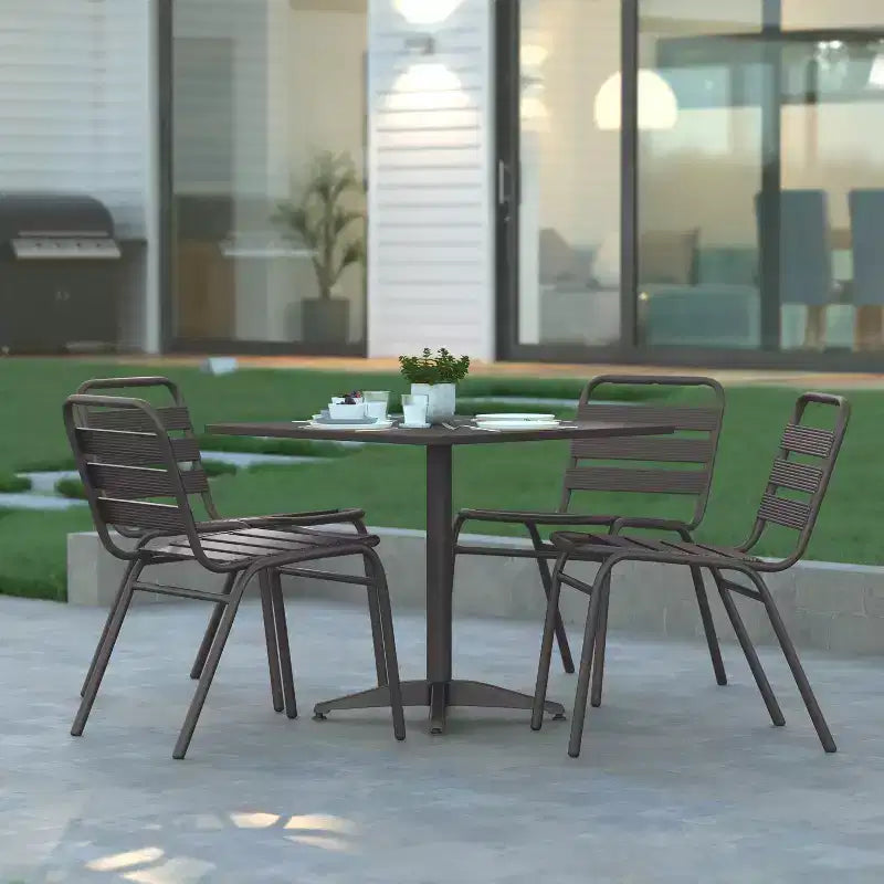 Emma et Oliver Lot de 4 Chaises de Restaurant Commerciales sans Accoudoirs en Aluminium Empilables Intérieur-Extérieur avec Dossier à Trois Lattes