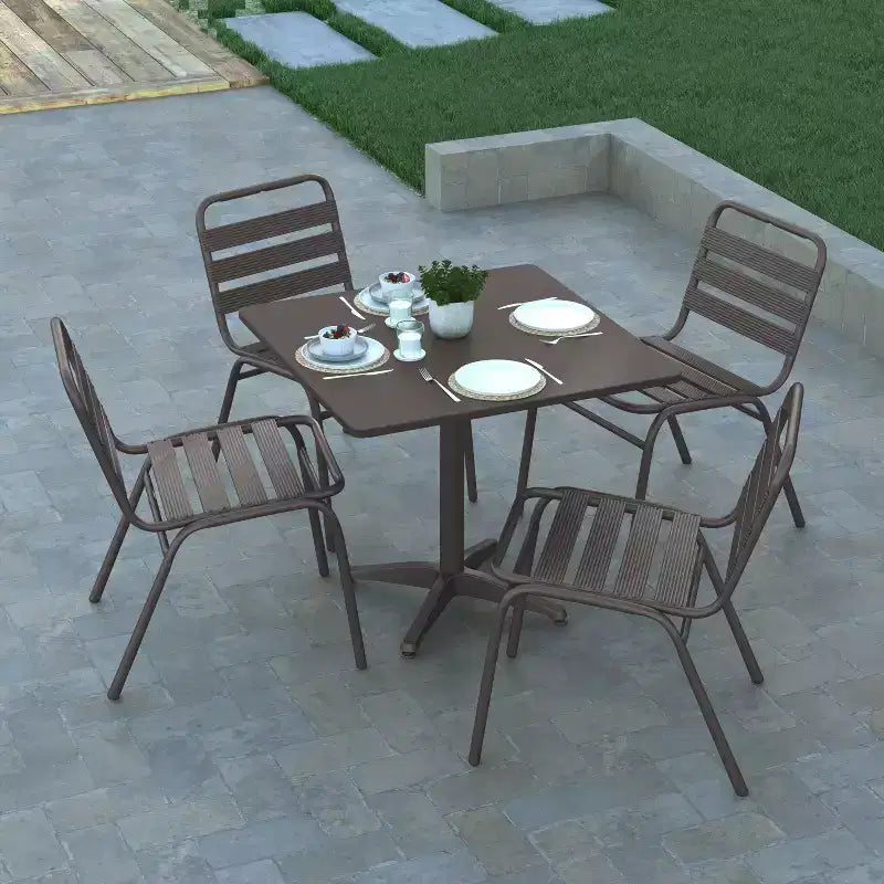 Emma et Oliver Lot de 4 Chaises de Restaurant Commerciales sans Accoudoirs en Aluminium Empilables Intérieur-Extérieur avec Dossier à Trois Lattes