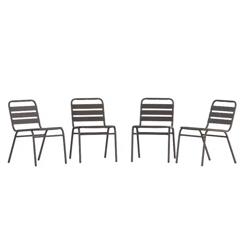 Flash Furniture Lila 4 Pack Aluminum Commercial Indoor-Outdoor Armless Restaurant Stack Chair with Triple Slat Back