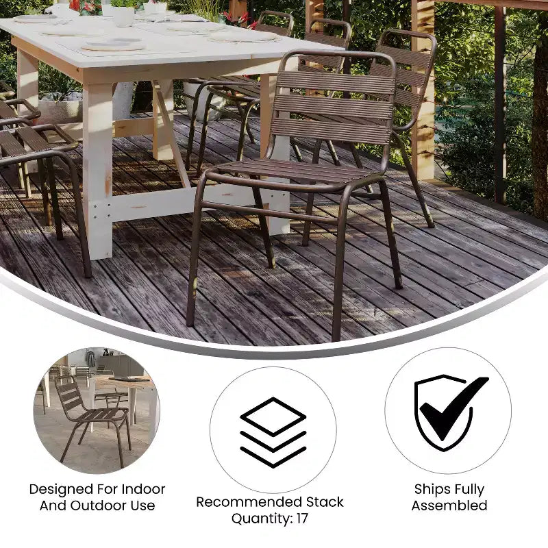 Flash Furniture Lila, set da 4 sedie impilabili in alluminio per ristoranti, senza braccioli, da interni ed esterni, con schienale a tripla doga