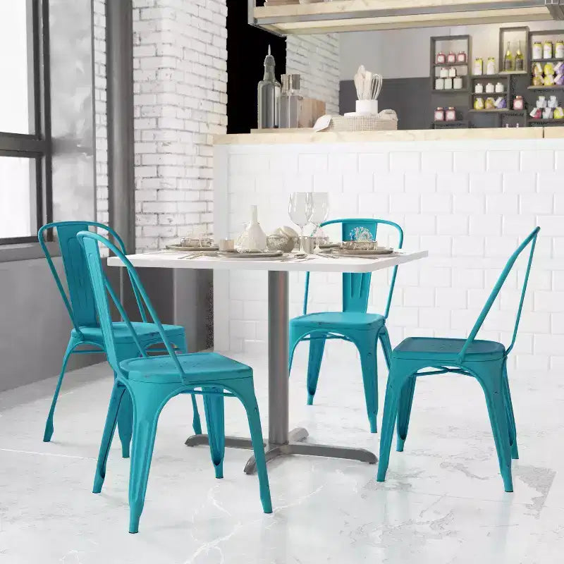 Flash Furniture Lot de 4 chaises empilables en métal vieilli de qualité commerciale pour intérieur et extérieur