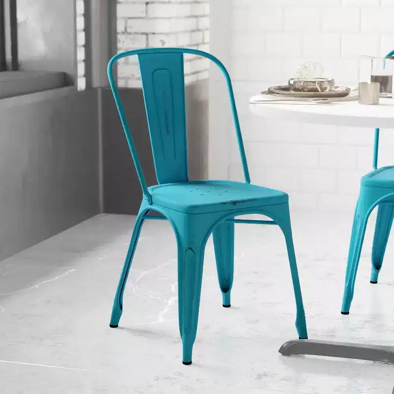 Flash Furniture Lot de 4 chaises empilables en métal vieilli de qualité commerciale pour intérieur et extérieur
