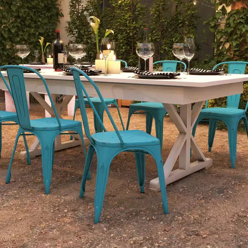 Flash Furniture Lot de 4 chaises empilables en métal vieilli de qualité commerciale pour intérieur et extérieur