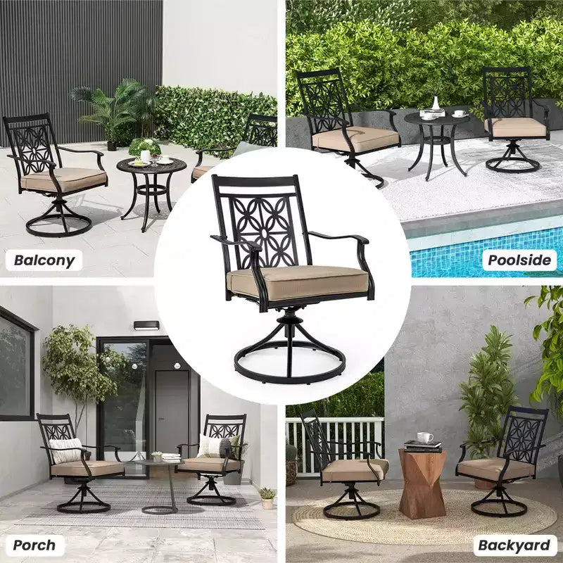 Sedia Girevole da Patio Costway, Sedia da Bistrò per Esterni con Schienale a Motivo Floreale