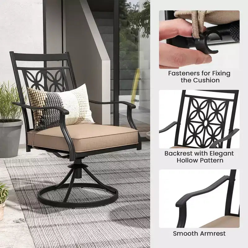 Sedia Girevole da Patio Costway, Sedia da Bistrò per Esterni con Schienale a Motivo Floreale