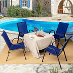 Set di 4 sedie da pranzo per patio impilabili con braccioli salvaspazio da giardino Costway nero/marrone/grigio/blu navy