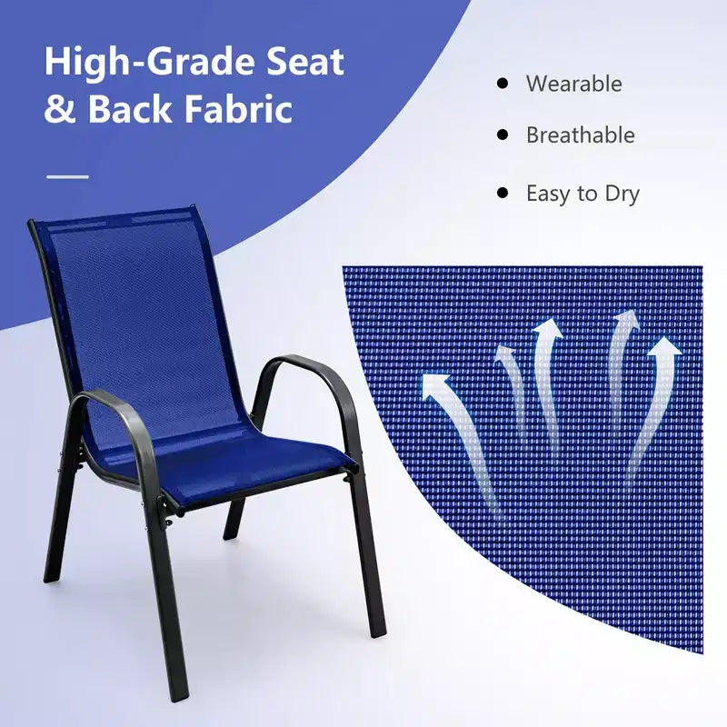 Set di 4 sedie da pranzo per patio impilabili con braccioli salvaspazio da giardino Costway nero/marrone/grigio/blu navy