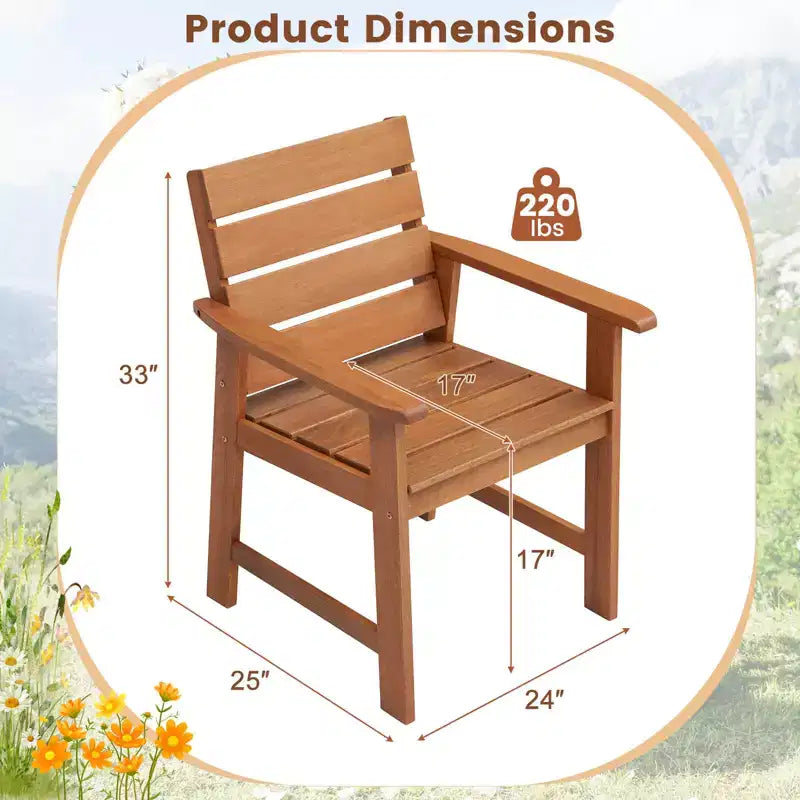Costway 2/4 sedie da esterno in legno duro per patio, poltrone da pranzo in legno con seduta a doghe traspirante da giardino