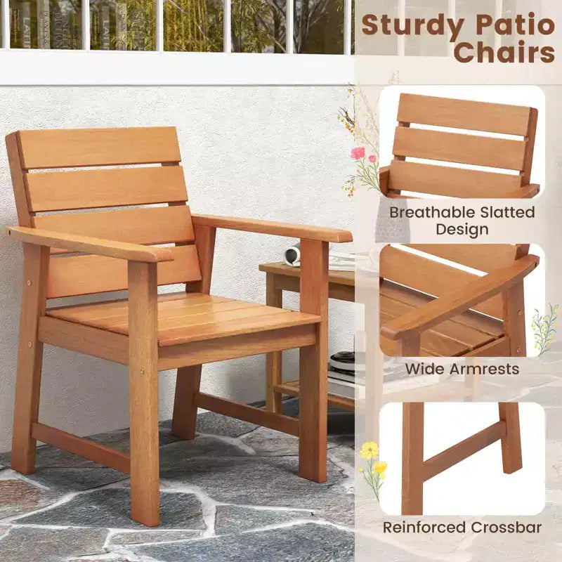 Costway 2/4 sedie da esterno in legno duro per patio, poltrone da pranzo in legno con seduta a doghe traspirante da giardino