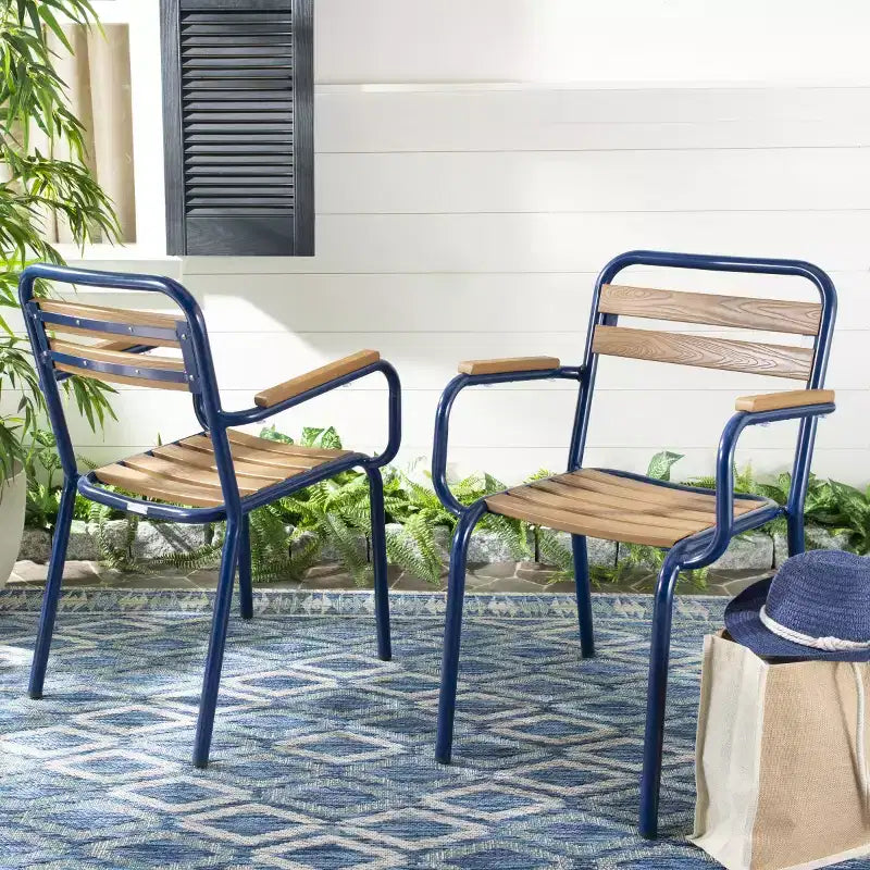 Sedia Rayton (Set da 2) - Interno/Esterno - PAT4039 - Marrone/Blu - Safavieh
