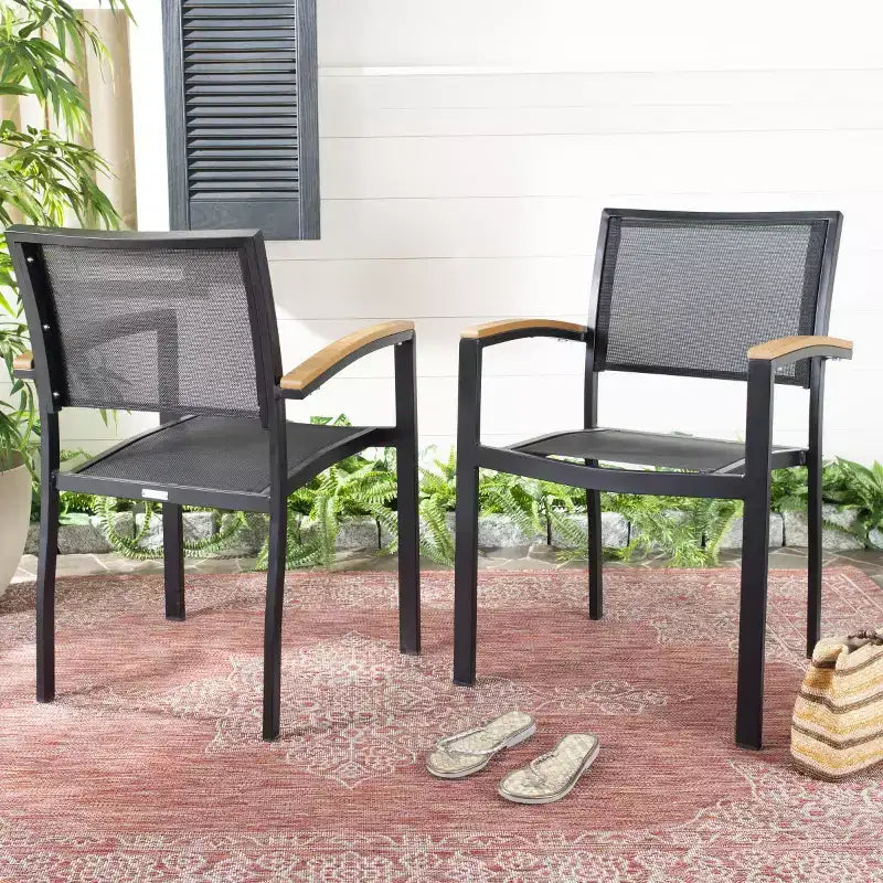 Chaise Kaelan (Lot de 2) - Intérieur/Extérieur - PAT4030 - Noir/Marron - Safavieh