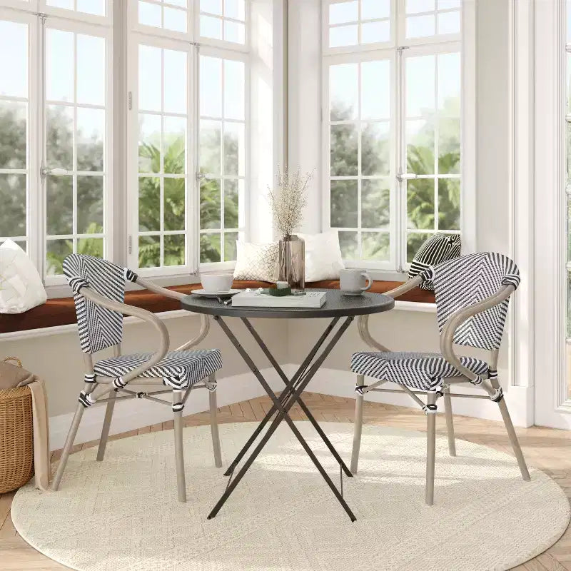 Flash Furniture Sedia impilabile da bistrò commerciale per interni/esterni Marseille 2 pz con braccioli, Textilene e telaio in alluminio con stampa bambù