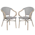 Flash Furniture Sedia impilabile da bistrò commerciale per interni/esterni Marseille 2 pz con braccioli, Textilene e telaio in alluminio con stampa bambù