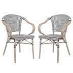 Flash Furniture Sedia impilabile da bistrò commerciale per interni/esterni Marseille 2 pz con braccioli, Textilene e telaio in alluminio con stampa bambù