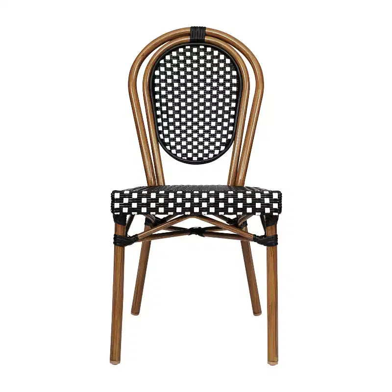 Flash Furniture, Confezione da 2 sedie impilabili Lourdes Thonet da bistrò, da interno/esterno, in rattan PE e telaio in alluminio