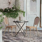 Flash Furniture, Confezione da 2 sedie impilabili Lourdes Thonet da bistrò, da interno/esterno, in rattan PE e telaio in alluminio