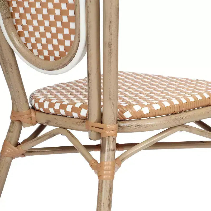 Flash Furniture, Confezione da 2 sedie impilabili Lourdes Thonet da bistrò, da interno/esterno, in rattan PE e telaio in alluminio