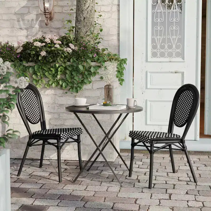 Flash Furniture, Confezione da 2 sedie impilabili Lourdes Thonet da bistrò, da interno/esterno, in rattan PE e telaio in alluminio