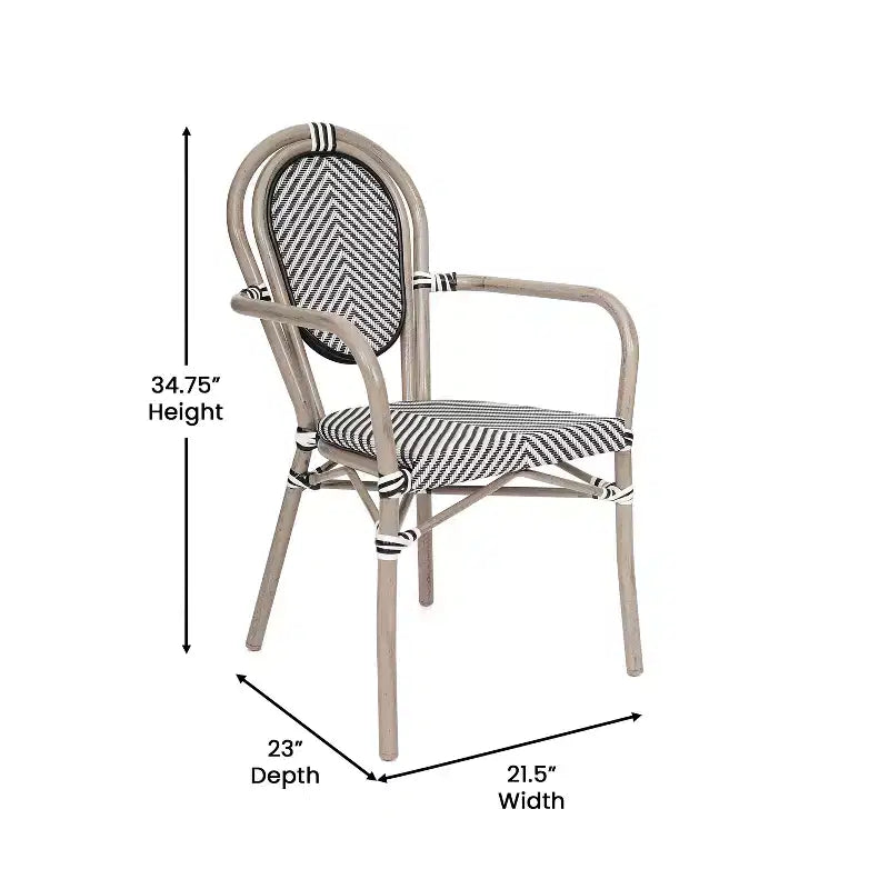 Sedia impilabile da bistrò Flash Furniture Marseille Thonet commerciale per interni/esterni con braccioli, textilene e telaio in alluminio con stampa bambù