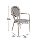 Sedia impilabile da bistrò Flash Furniture Marseille Thonet commerciale per interni/esterni con braccioli, textilene e telaio in alluminio con stampa bambù