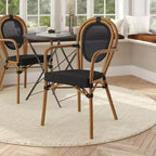 Sedia impilabile da bistrò Flash Furniture Marseille Thonet commerciale per interni/esterni con braccioli, textilene e telaio in alluminio con stampa bambù