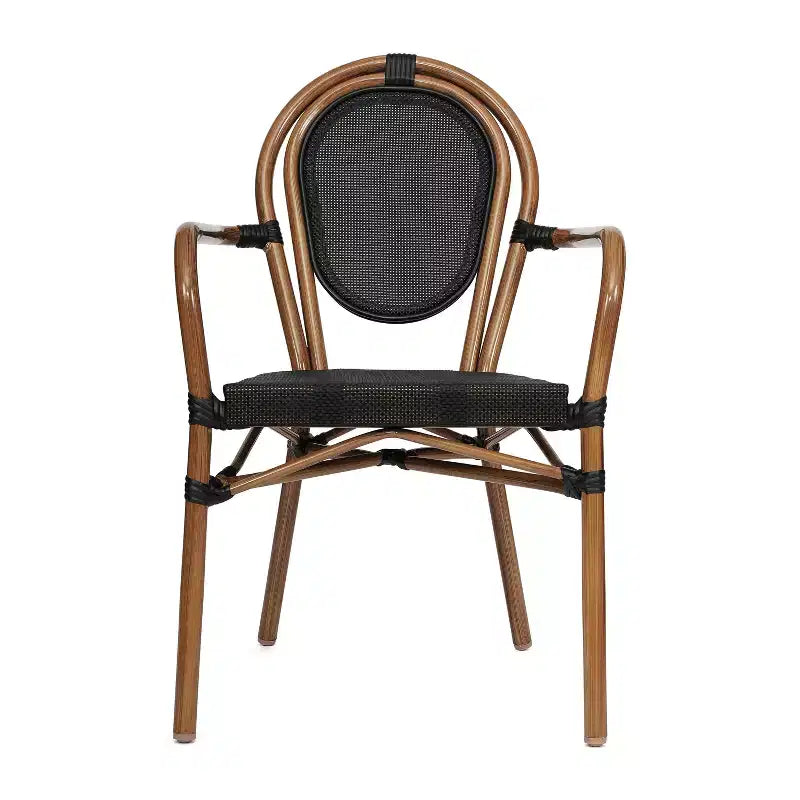 Sedia impilabile da bistrò Flash Furniture Marseille Thonet commerciale per interni/esterni con braccioli, textilene e telaio in alluminio con stampa bambù