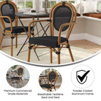 Sedia impilabile da bistrò Flash Furniture Marseille Thonet commerciale per interni/esterni con braccioli, textilene e telaio in alluminio con stampa bambù