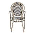 Sedia impilabile da bistrò Flash Furniture Marseille Thonet commerciale per interni/esterni con braccioli, textilene e telaio in alluminio con stampa bambù
