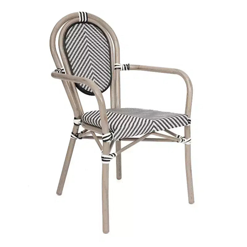Flash Furniture Marseille Indoor/Outdoor Commercial Thonet Bistro Stacking Chair with Arms, Textilene and Bamboo Print Aluminum Frame