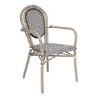 Flash Furniture Marseille Indoor/Outdoor Commercial Thonet Bistro Stacking Chair with Arms, Textilene and Bamboo Print Aluminum Frame