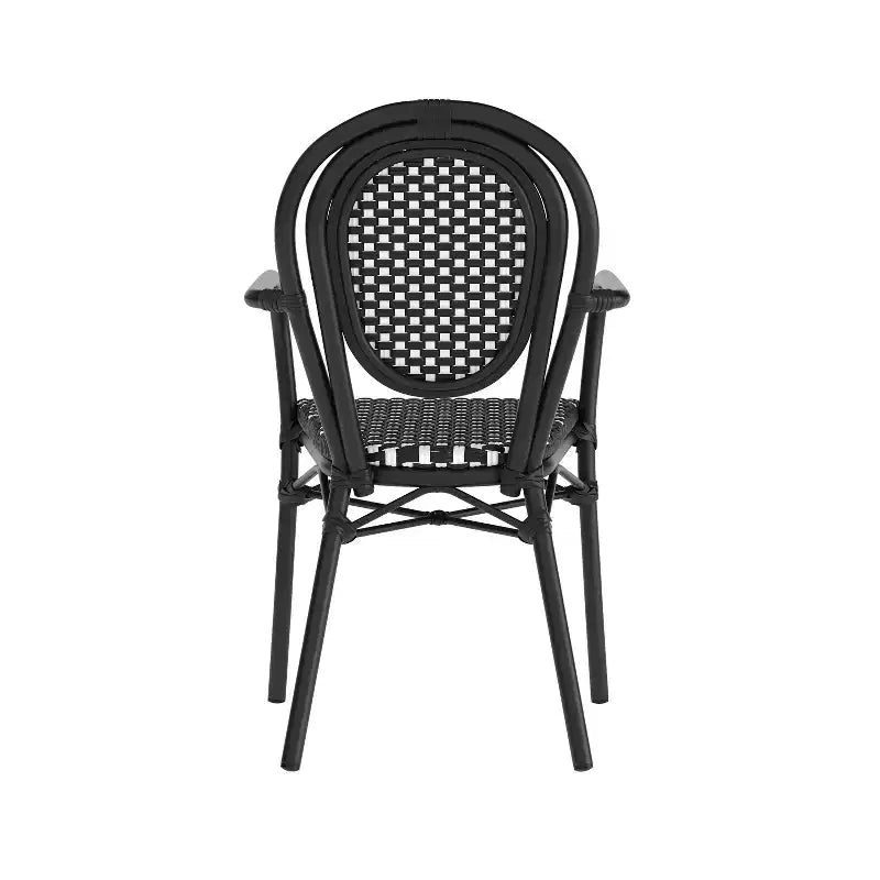Flash Furniture Set da 2 sedie impilabili Lourdes Thonet Bistro commerciali da interno/esterno con braccioli, struttura in rattan PE e alluminio