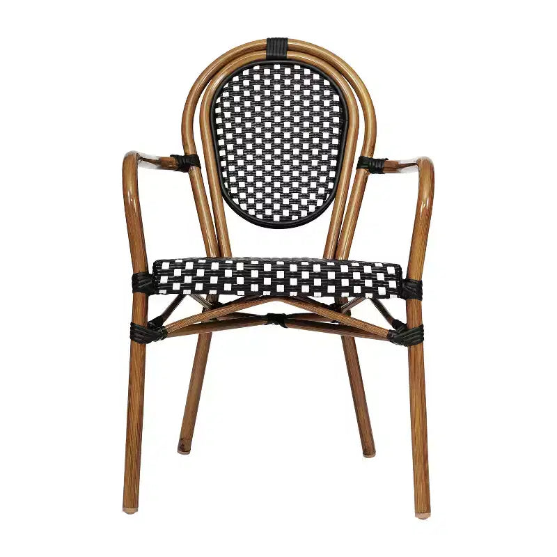 Flash Furniture Set da 2 sedie impilabili Lourdes Thonet Bistro commerciali da interno/esterno con braccioli, struttura in rattan PE e alluminio
