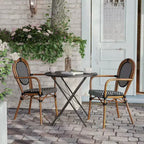 Flash Furniture Set da 2 sedie impilabili Lourdes Thonet Bistro commerciali da interno/esterno con braccioli, struttura in rattan PE e alluminio