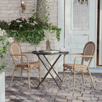 Flash Furniture Set da 2 sedie impilabili Lourdes Thonet Bistro commerciali da interno/esterno con braccioli, struttura in rattan PE e alluminio