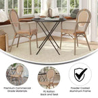 Flash Furniture Set da 2 sedie impilabili Lourdes Thonet Bistro commerciali da interno/esterno con braccioli, struttura in rattan PE e alluminio