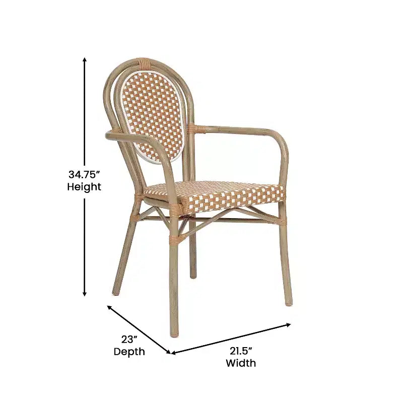 Flash Furniture Set da 2 sedie impilabili Lourdes Thonet Bistro commerciali da interno/esterno con braccioli, struttura in rattan PE e alluminio