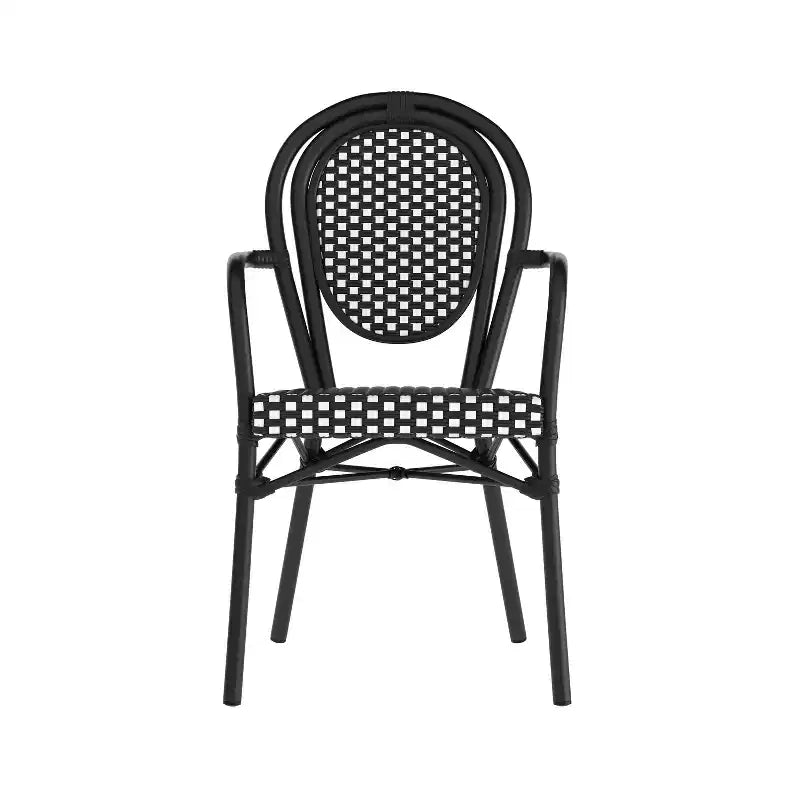 Flash Furniture Set da 2 sedie impilabili Lourdes Thonet Bistro commerciali da interno/esterno con braccioli, struttura in rattan PE e alluminio