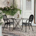Flash Furniture Set da 2 sedie impilabili Lourdes Thonet Bistro commerciali da interno/esterno con braccioli, struttura in rattan PE e alluminio