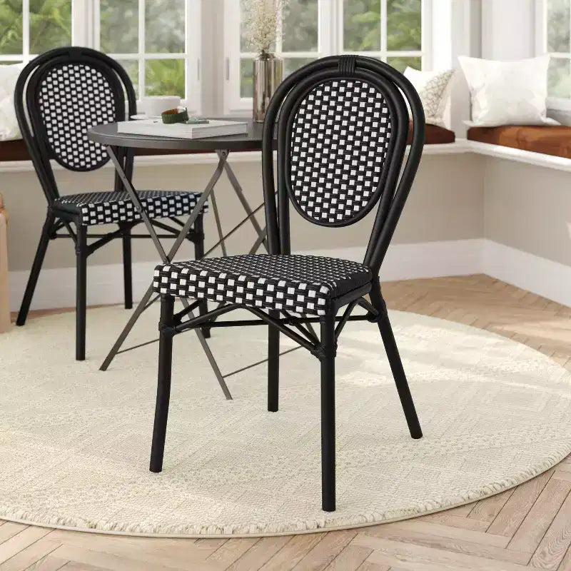 Flash Furniture Lourdes Sedia Thonet impilabile commerciale da interno/esterno, in rattan PE e struttura in alluminio