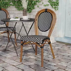 Flash Furniture Lourdes Sedia Thonet impilabile commerciale da interno/esterno, in rattan PE e struttura in alluminio