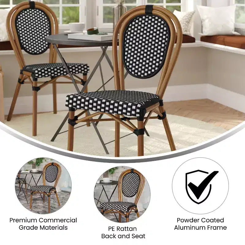Flash Furniture Lourdes Sedia Thonet impilabile commerciale da interno/esterno, in rattan PE e struttura in alluminio