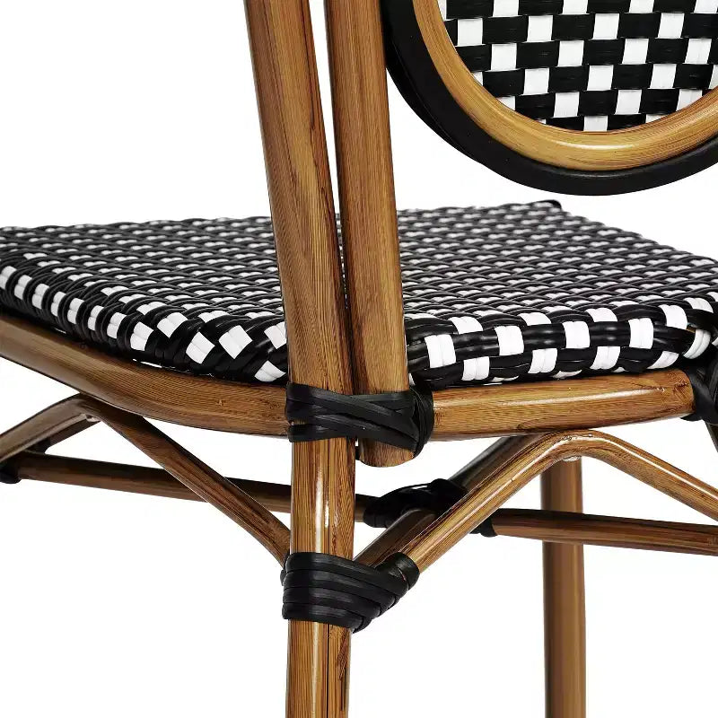 Flash Furniture Lourdes Sedia Thonet impilabile commerciale da interno/esterno, in rattan PE e struttura in alluminio
