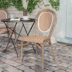 Flash Furniture Lourdes Sedia Thonet impilabile commerciale da interno/esterno, in rattan PE e struttura in alluminio
