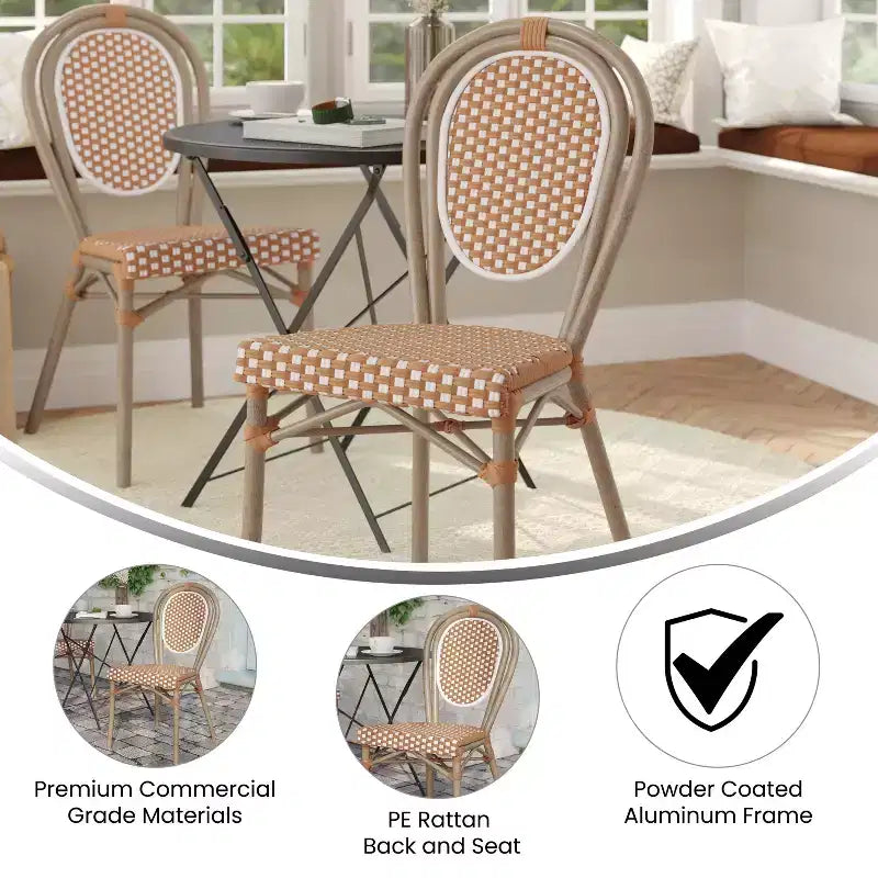 Flash Furniture Lourdes Sedia Thonet impilabile commerciale da interno/esterno, in rattan PE e struttura in alluminio