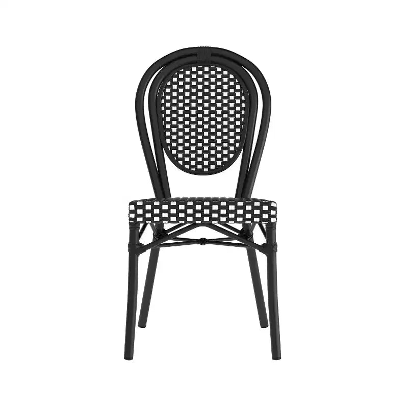 Flash Furniture Lourdes Sedia Thonet impilabile commerciale da interno/esterno, in rattan PE e struttura in alluminio