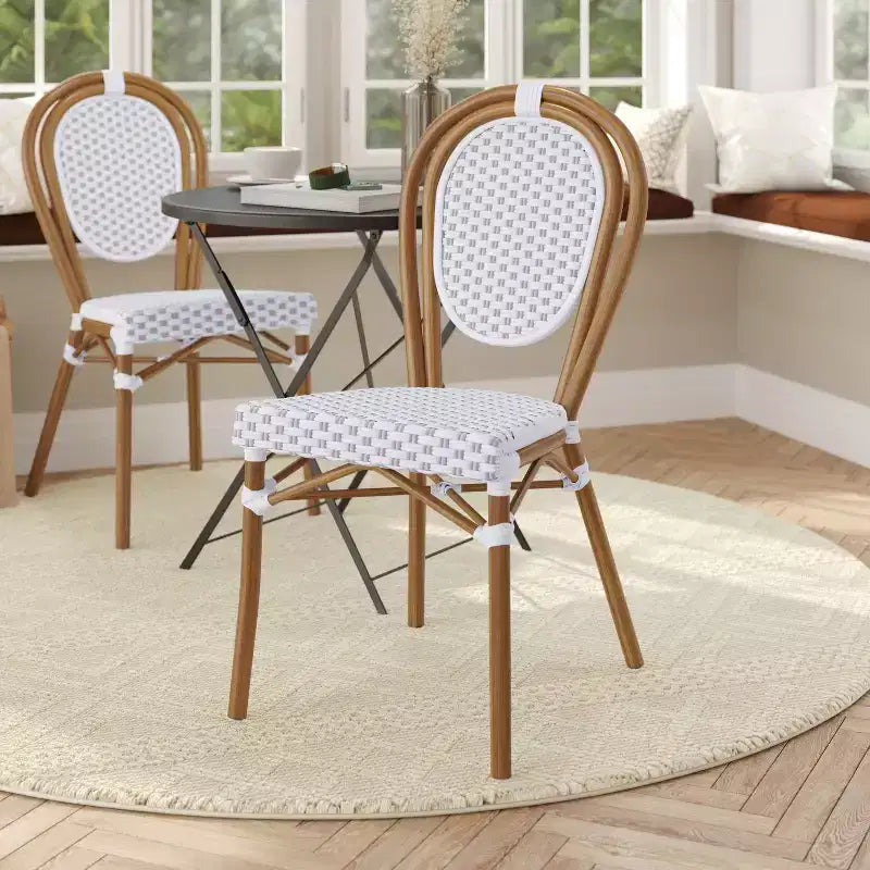 Flash Furniture Lourdes Sedia Thonet impilabile commerciale da interno/esterno, in rattan PE e struttura in alluminio