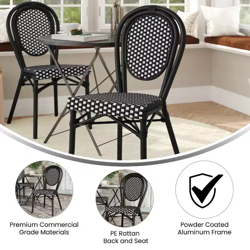 Flash Furniture Lourdes Sedia Thonet impilabile commerciale da interno/esterno, in rattan PE e struttura in alluminio