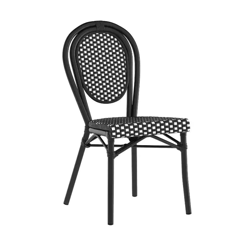 Flash Furniture Lourdes Sedia Thonet impilabile commerciale da interno/esterno, in rattan PE e struttura in alluminio